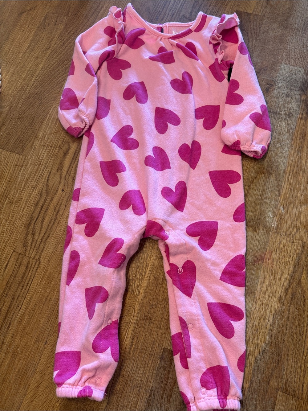 Pink Heart-Print Footed One-Piece for Kids